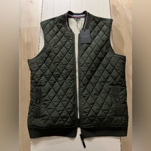 Ted Baker Mens Britts Quilted Gilet Fleece Lined Vest Olive Green Size 4, *READ